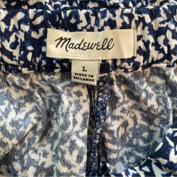 Madewell Drapey Pull-On Shorts Large Blue White Bengali Blockprint L - Picture 3 of 11